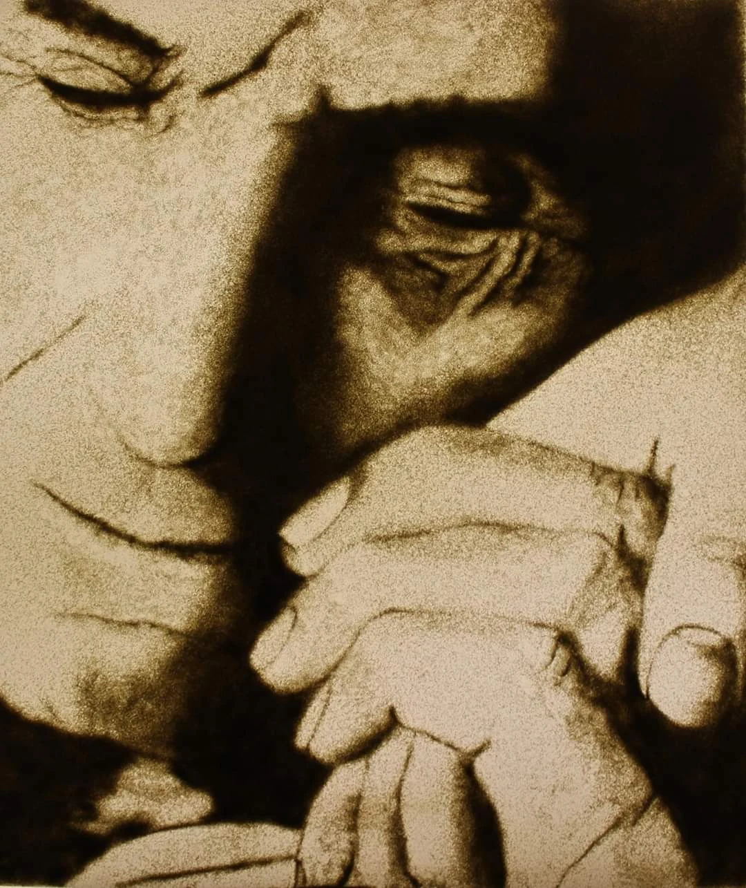 Expressive sand portrait